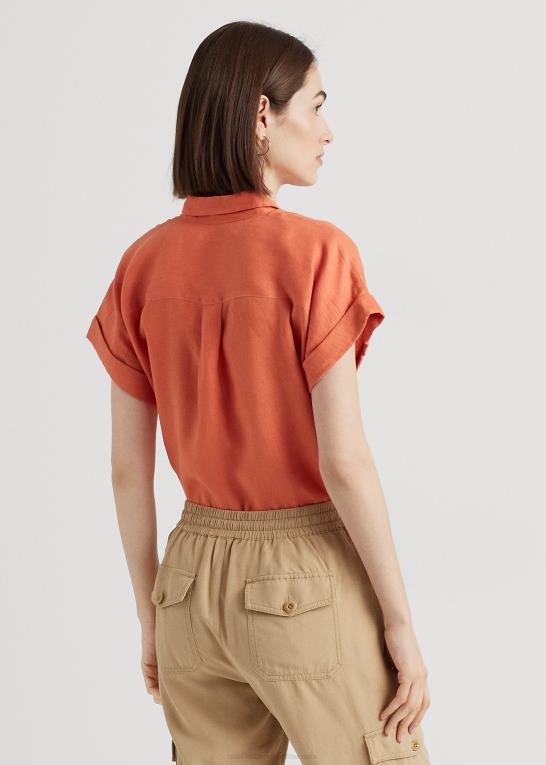 canyon orange Kvinder Ralph Lauren linned kortærmet skjorte Z426B4284
