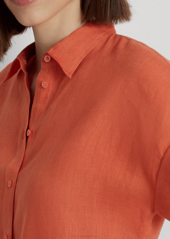 canyon orange Kvinder Ralph Lauren linned kortærmet skjorte Z426B4284