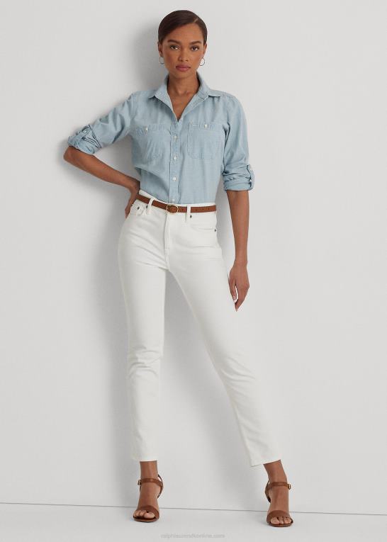 chambray vask Kvinder Ralph Lauren bomuld chambray rulle skjorte med tabsærmer Z426B4226