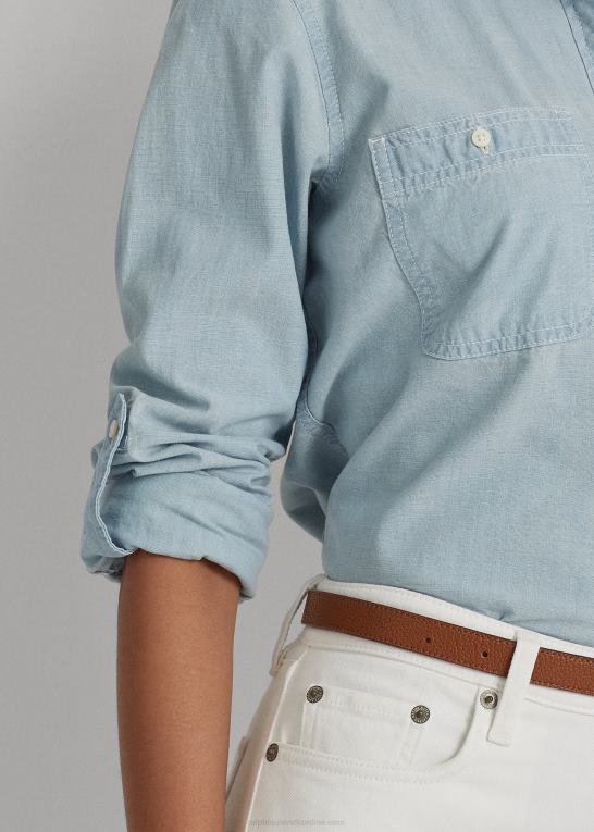 chambray vask Kvinder Ralph Lauren bomuld chambray rulle skjorte med tabsærmer Z426B4226