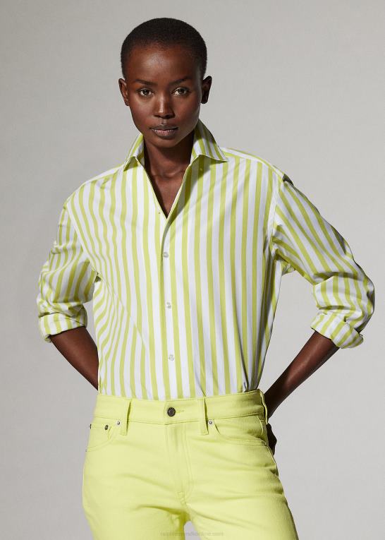 citron/hvid Kvinder Ralph Lauren stribet bomuldsskjorte Z426B9340