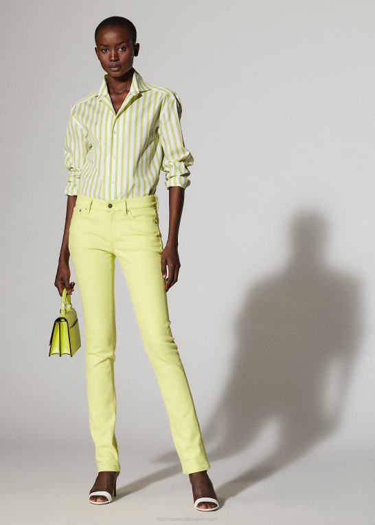 citron/hvid Kvinder Ralph Lauren stribet bomuldsskjorte Z426B9340