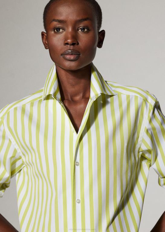 citron/hvid Kvinder Ralph Lauren stribet bomuldsskjorte Z426B9340