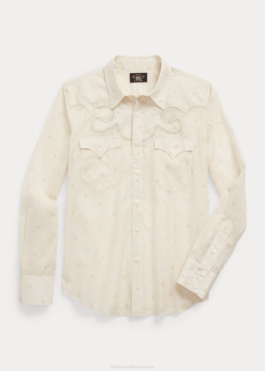 creme/tan Kvinder Ralph Lauren voile westernskjorte i bomuld Z426B3628
