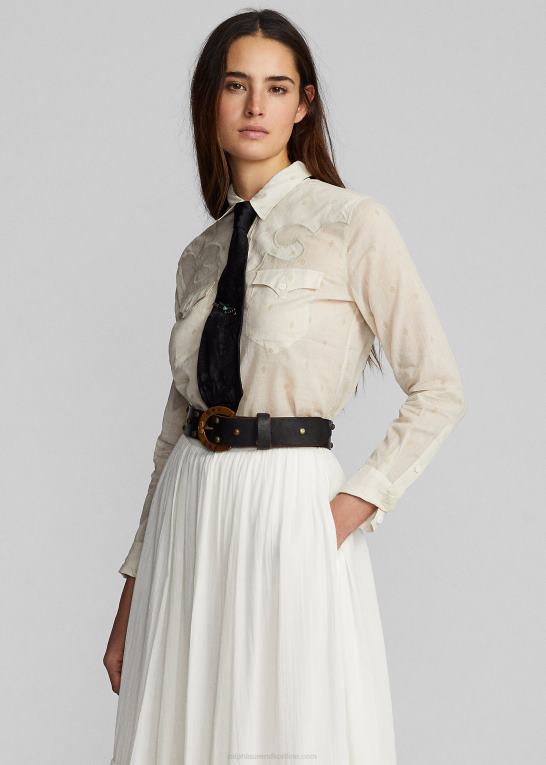 creme/tan Kvinder Ralph Lauren voile westernskjorte i bomuld Z426B3628