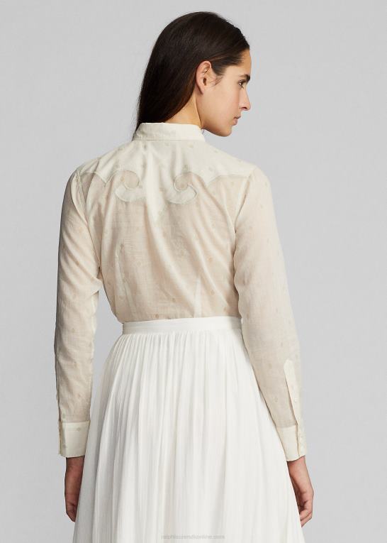 creme/tan Kvinder Ralph Lauren voile westernskjorte i bomuld Z426B3628