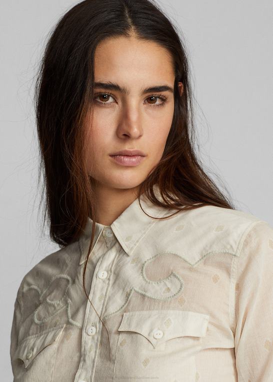 creme/tan Kvinder Ralph Lauren voile westernskjorte i bomuld Z426B3628