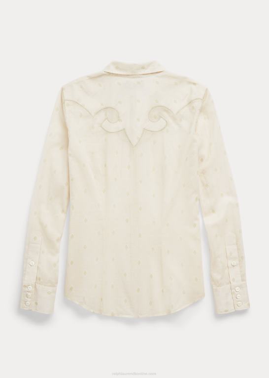 creme/tan Kvinder Ralph Lauren voile westernskjorte i bomuld Z426B3628
