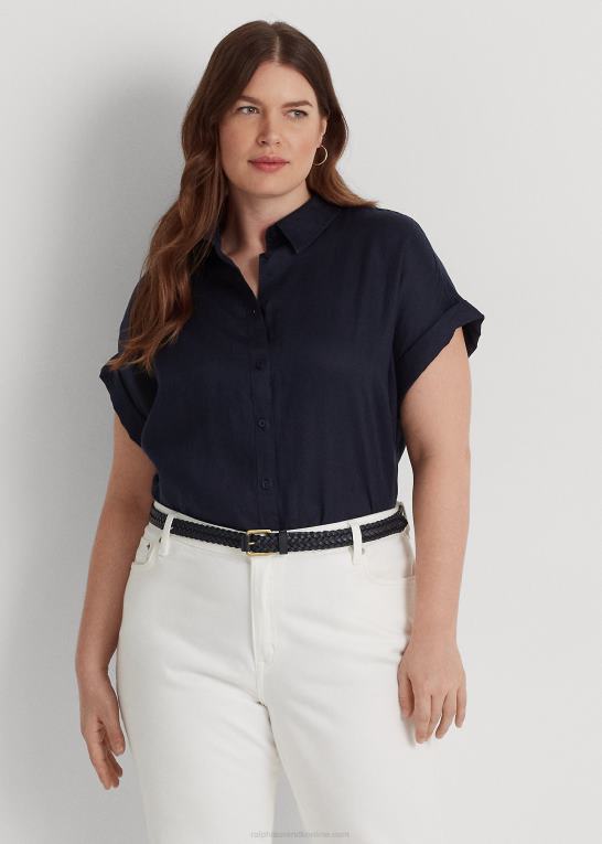 flåde Kvinder Ralph Lauren linned dolman-ærmet skjorte Z426B4498