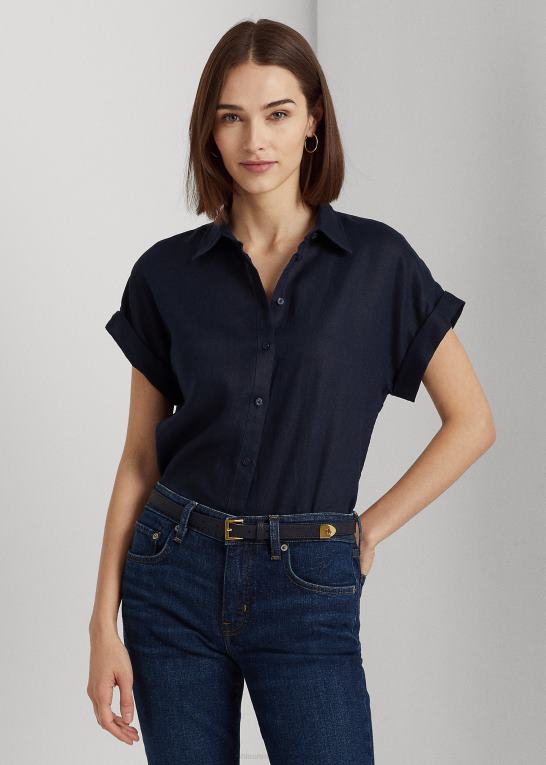 flåde Kvinder Ralph Lauren linned kortærmet skjorte Z426B4286