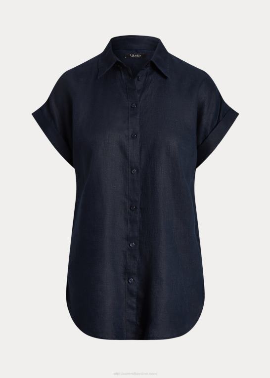 flåde Kvinder Ralph Lauren linned kortærmet skjorte Z426B4286