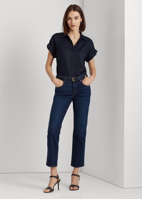 flåde Kvinder Ralph Lauren linned kortærmet skjorte Z426B4286