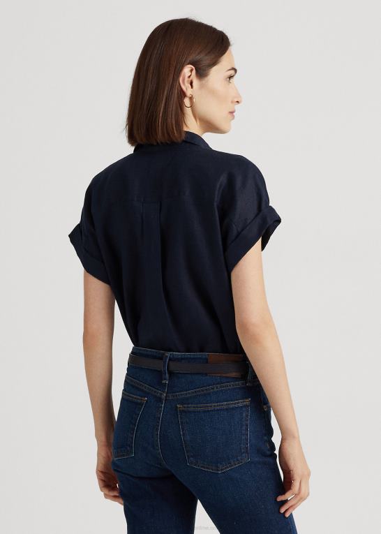 flåde Kvinder Ralph Lauren linned kortærmet skjorte Z426B4286