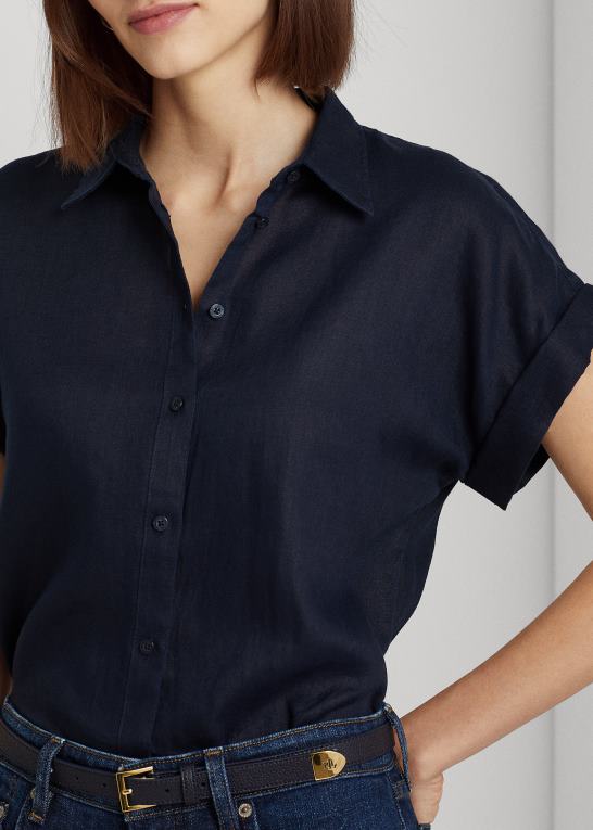 flåde Kvinder Ralph Lauren linned kortærmet skjorte Z426B4286