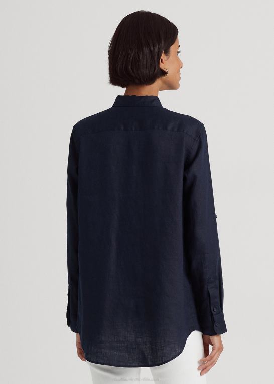 flåde Kvinder Ralph Lauren linned rulle skjorte med tabsærmer Z426B4383
