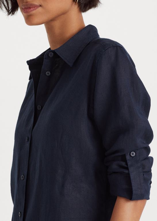 flåde Kvinder Ralph Lauren linned rulle skjorte med tabsærmer Z426B4383