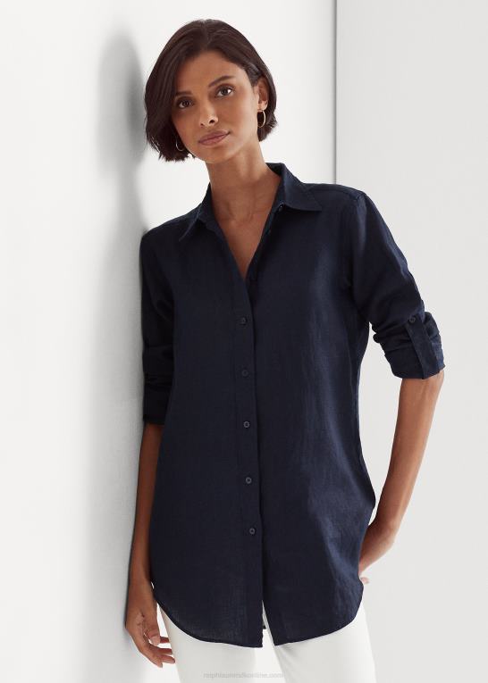 flåde Kvinder Ralph Lauren linned skjorte Z426B4174