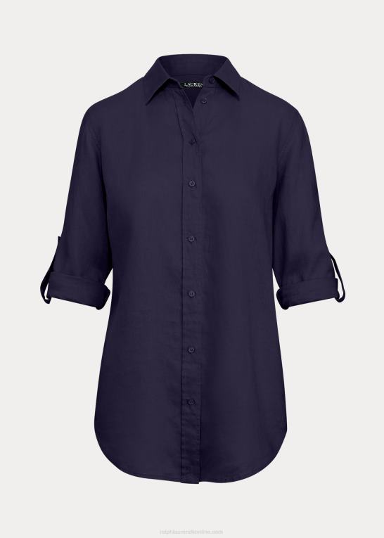 flåde Kvinder Ralph Lauren linned skjorte Z426B4174