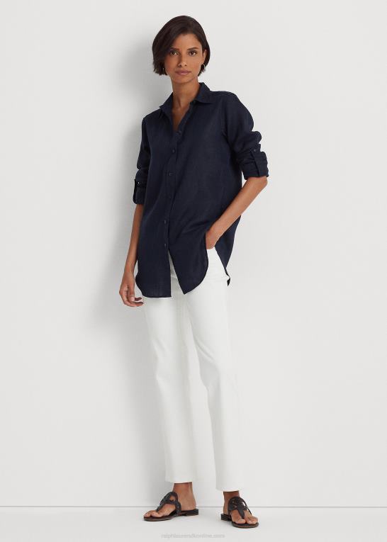 flåde Kvinder Ralph Lauren linned skjorte Z426B4174