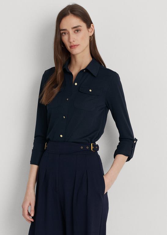 flåde Kvinder Ralph Lauren skjorte med rulle-faner Z426B9153