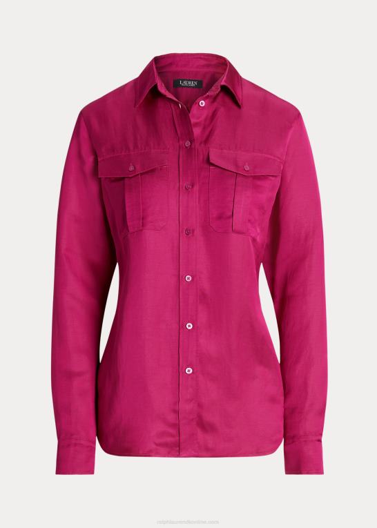 fuchsia bær Kvinder Ralph Lauren satin shantung skjorte Z426B3799