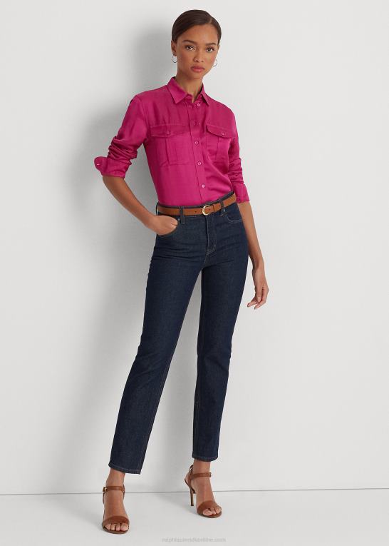 fuchsia bær Kvinder Ralph Lauren satin shantung skjorte Z426B3799