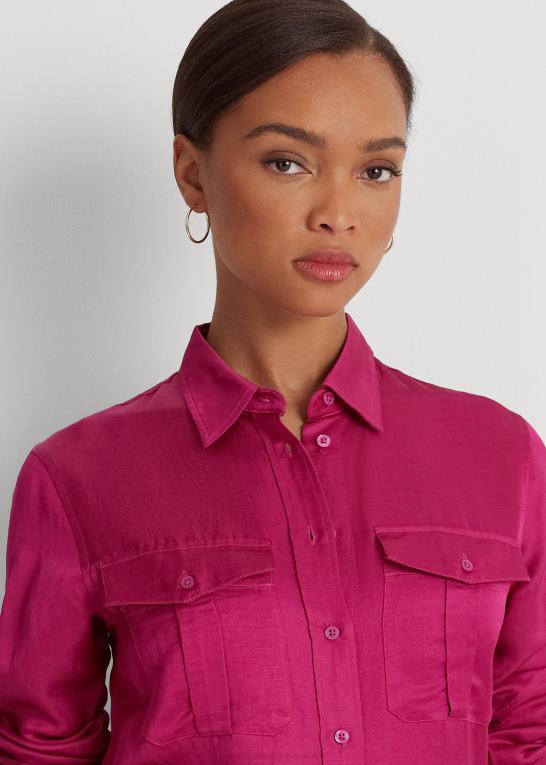fuchsia bær Kvinder Ralph Lauren satin shantung skjorte Z426B3799