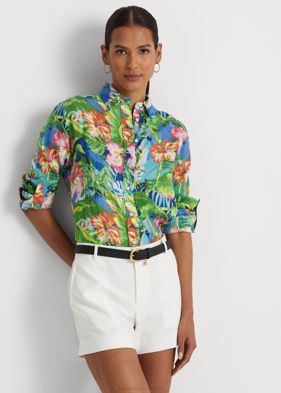 grøn/blå multi Kvinder Ralph Lauren blomstret hørskjorte Z426B4343