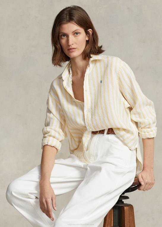 gul stribe Kvinder Ralph Lauren oversize stribet hørskjorte Z426B3031