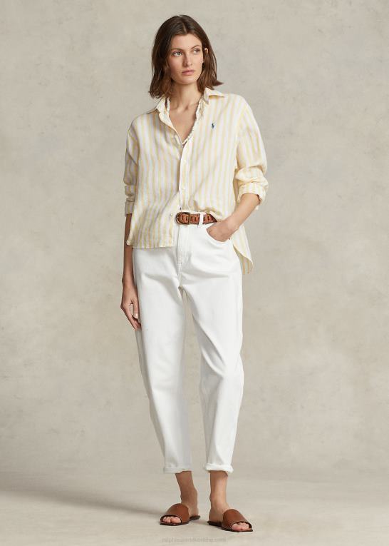 gul stribe Kvinder Ralph Lauren oversize stribet hørskjorte Z426B3031
