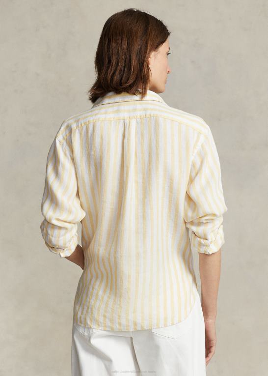 gul stribe Kvinder Ralph Lauren oversize stribet hørskjorte Z426B3031