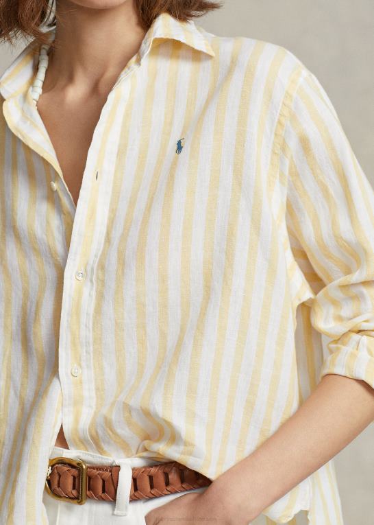 gul stribe Kvinder Ralph Lauren oversize stribet hørskjorte Z426B3031