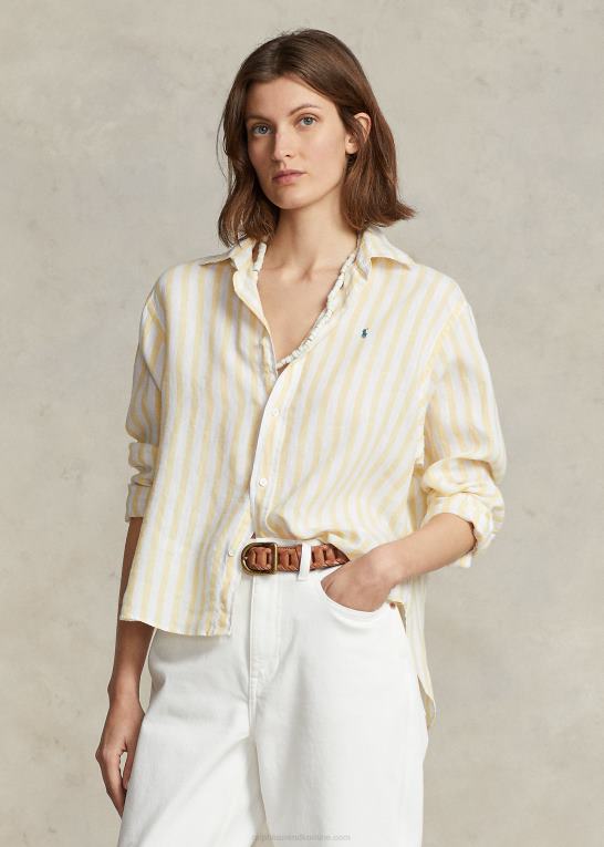 gul stribe Kvinder Ralph Lauren oversize stribet hørskjorte Z426B3031