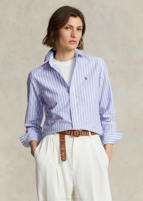 havneø blå Kvinder Ralph Lauren klassisk pasform stribet oxford skjorte Z426B3166