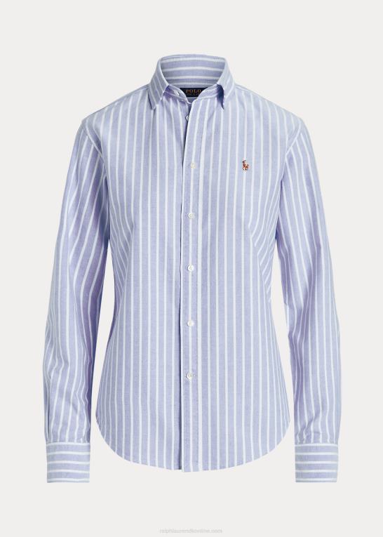 havneø blå Kvinder Ralph Lauren klassisk pasform stribet oxford skjorte Z426B3166