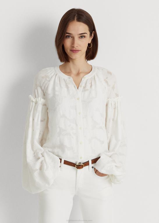 hvid Kvinder Ralph Lauren blomstret jacquard skjorte med blousonærmer Z426B3870
