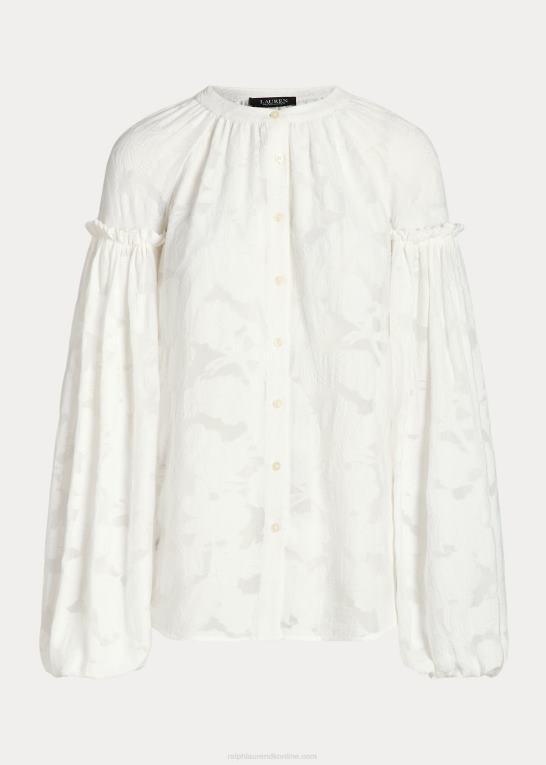 hvid Kvinder Ralph Lauren blomstret jacquard skjorte med blousonærmer Z426B3870