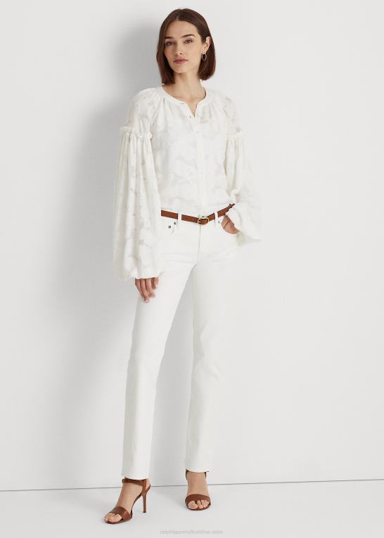 hvid Kvinder Ralph Lauren blomstret jacquard skjorte med blousonærmer Z426B3870