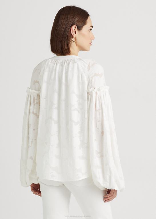 hvid Kvinder Ralph Lauren blomstret jacquard skjorte med blousonærmer Z426B3870
