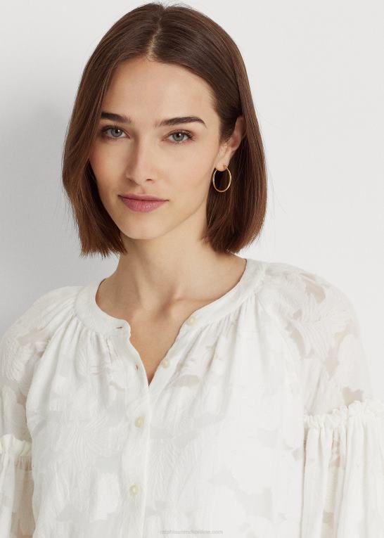 hvid Kvinder Ralph Lauren blomstret jacquard skjorte med blousonærmer Z426B3870