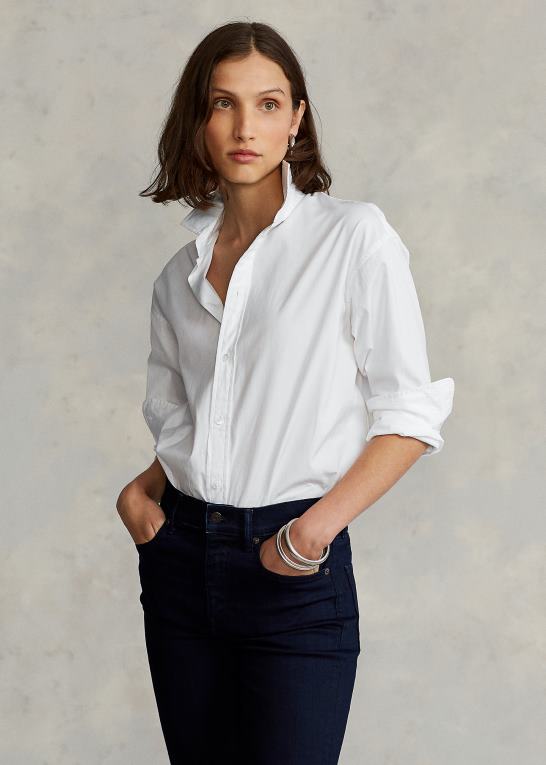hvid Kvinder Ralph Lauren bomuldsskjorte i bred stof Z426B3341