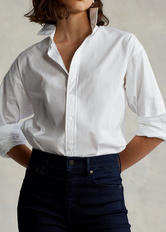 hvid Kvinder Ralph Lauren bomuldsskjorte i bred stof Z426B3341
