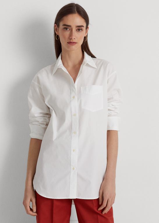 hvid Kvinder Ralph Lauren bomuldsskjorte i bred stof Z426B3815