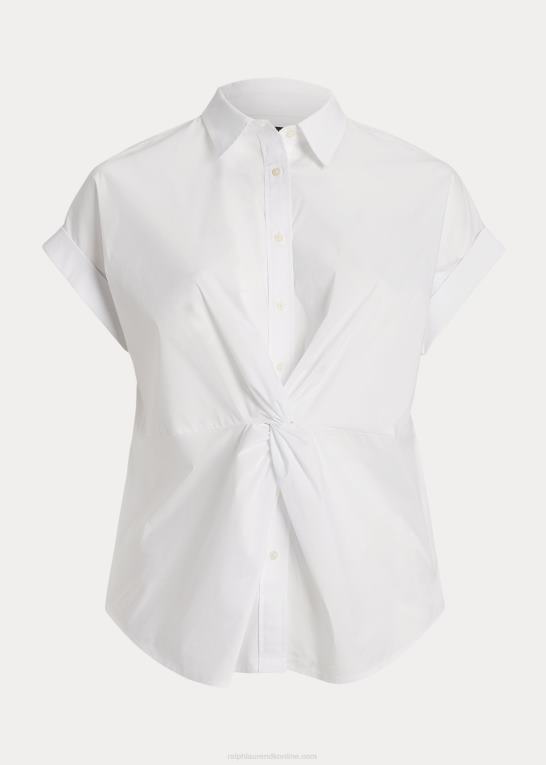 hvid Kvinder Ralph Lauren bomuldsskjorte med korte ærmer foran Z426B4624