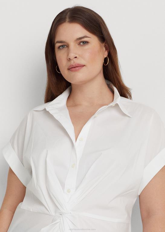 hvid Kvinder Ralph Lauren bomuldsskjorte med korte ærmer foran Z426B4624