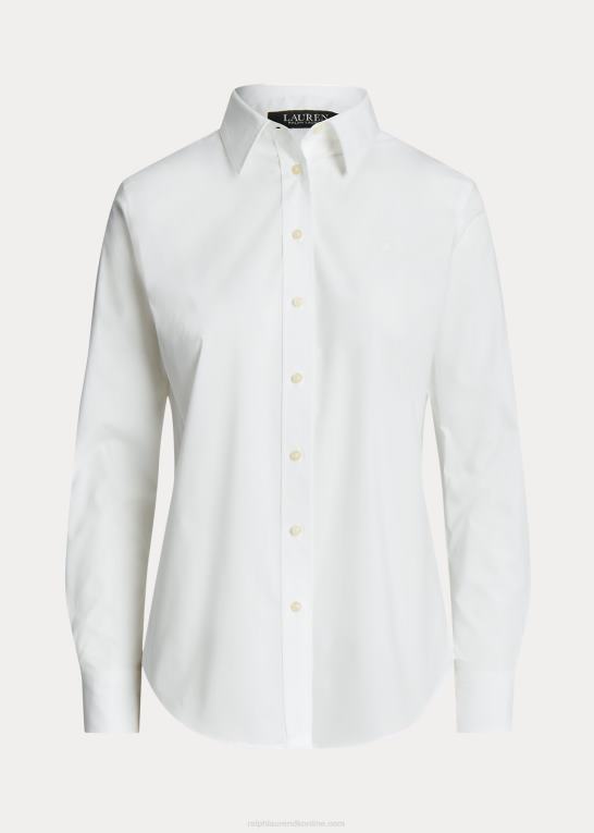 hvid Kvinder Ralph Lauren letplejet bomuldsskjorte i stretch Z426B4234