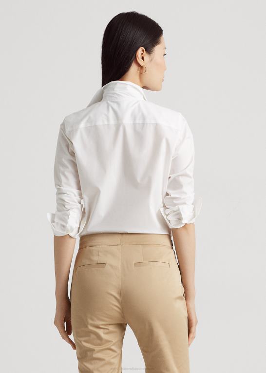 hvid Kvinder Ralph Lauren letplejet bomuldsskjorte i stretch Z426B4234