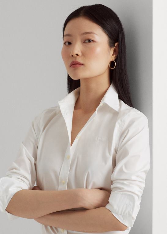 hvid Kvinder Ralph Lauren letplejet bomuldsskjorte i stretch Z426B4234