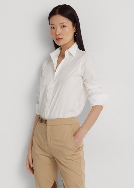hvid Kvinder Ralph Lauren letplejet bomuldsskjorte i stretch Z426B4234