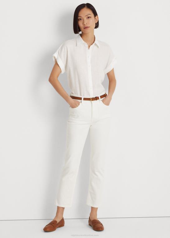 hvid Kvinder Ralph Lauren linned dolman-ærmet skjorte Z426B3781